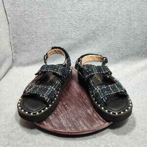 Stuart Weitzman Zoe Lift Sandals in Tartan Tweed Size 7b